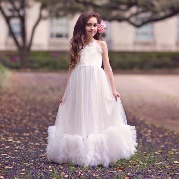 White tulle maxi flower girl dress